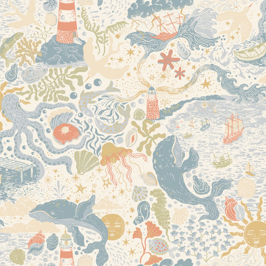 York Wallcoverings Daydream Havet Multi Wallpaper Whimsical Animals and Insects Blues   - MB29015