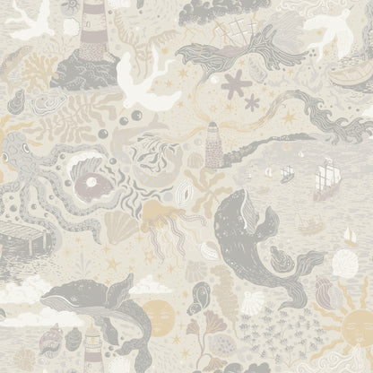 York Wallcoverings Daydream Havet Grey Wallpaper Whimsical Animals and Insects Greys   - MB29016