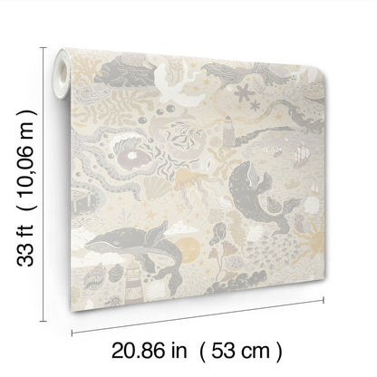 York Wallcoverings Daydream Havet Grey Wallpaper Whimsical Animals and Insects Greys   - MB29016