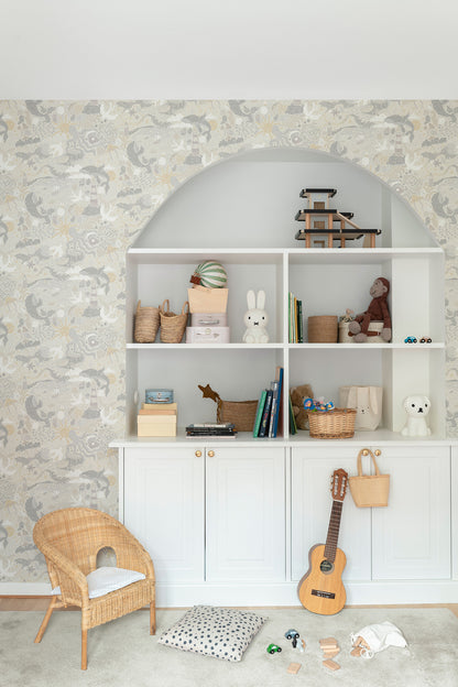 York Wallcoverings Daydream Havet Grey Wallpaper Whimsical Animals and Insects Greys   - MB29016