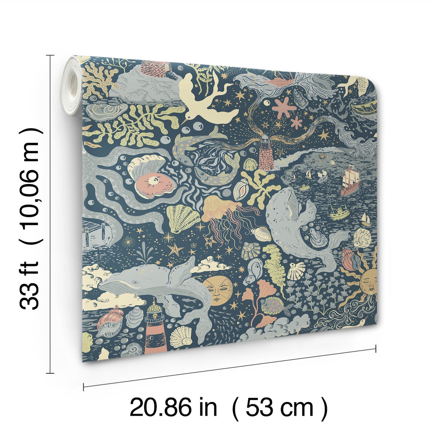 York Wallcoverings Daydream Havet Dark Blue Wallpaper Whimsical Animals and Insects Blues   - MB29018