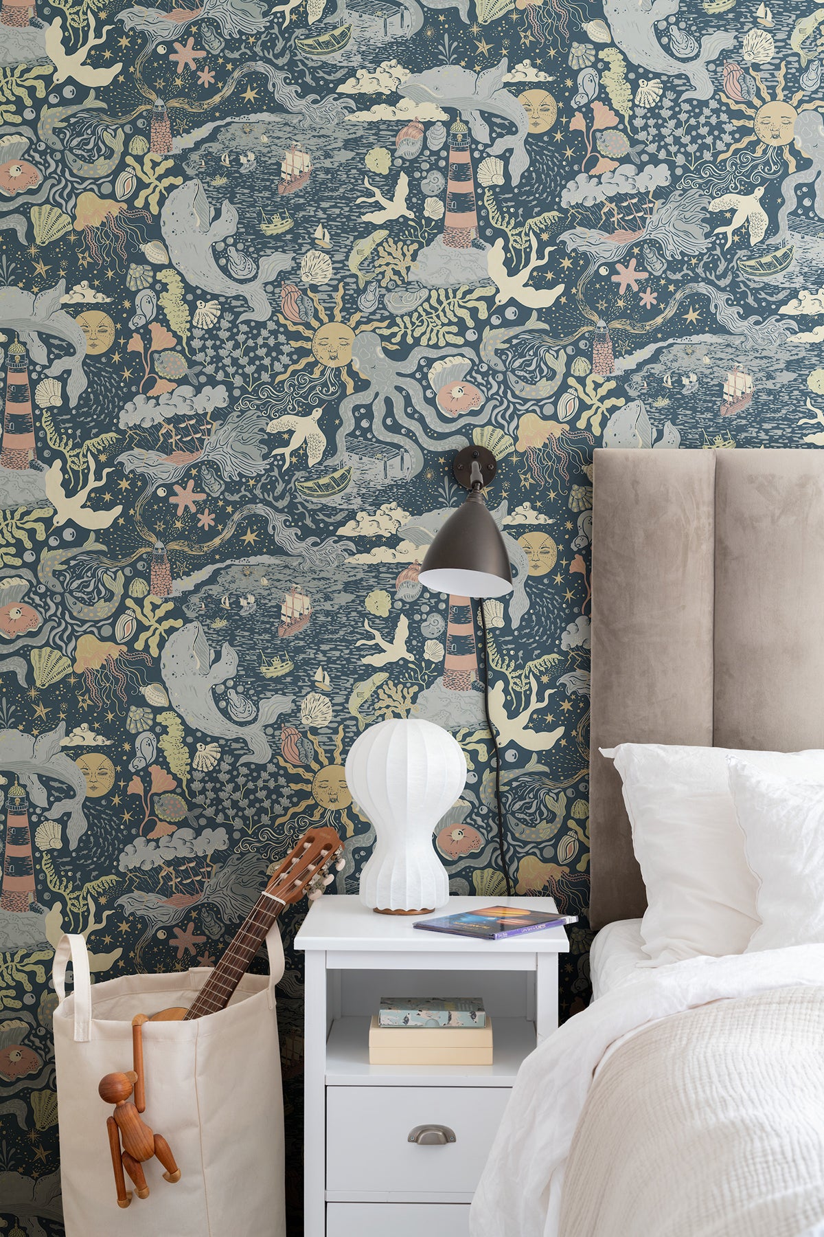 York Wallcoverings Daydream Havet Dark Blue Wallpaper Whimsical Animals and Insects Blues   - MB29018