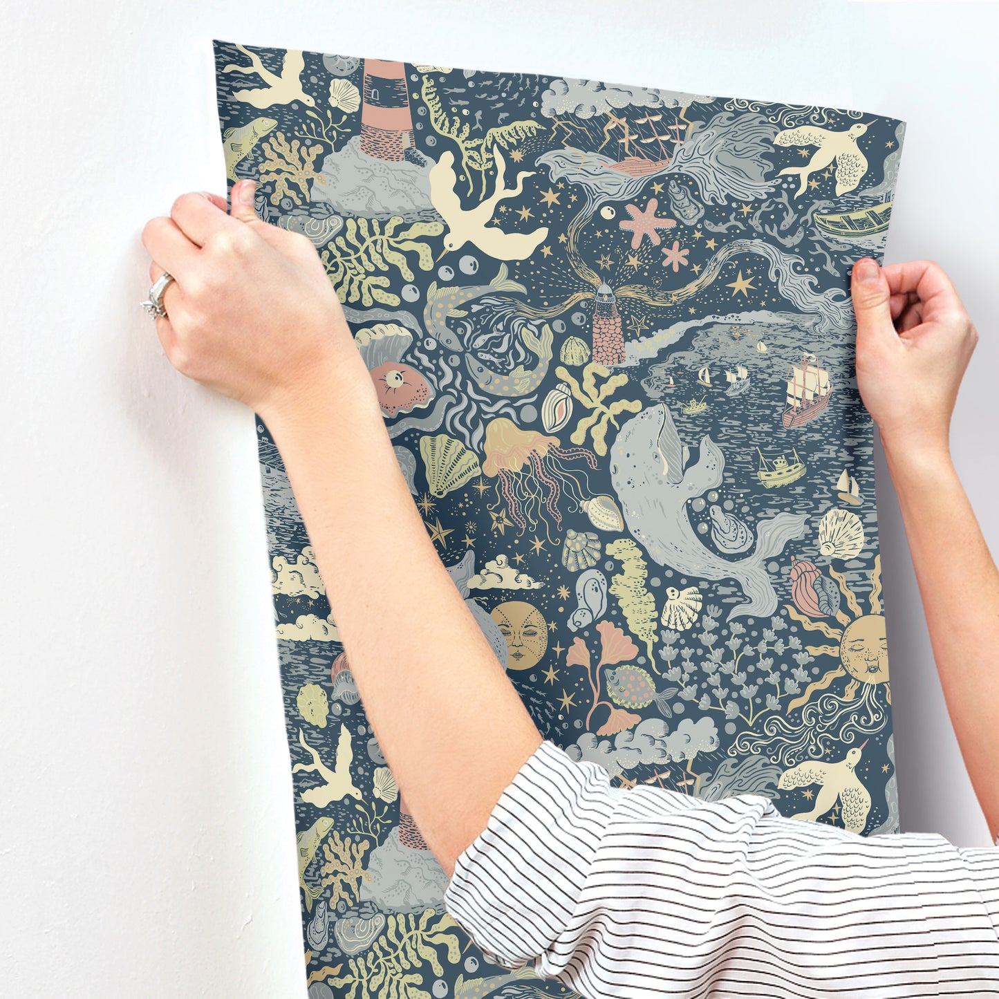 York Wallcoverings Daydream Havet Dark Blue Wallpaper Whimsical Animals and Insects Blues   - MB29018