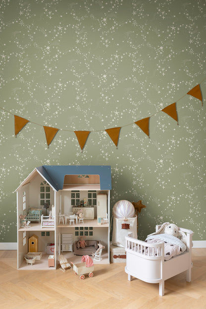 York Wallcoverings Daydream Stjarnhimmel Green Wallpaper Whimsical Novelty Greens   - MB29022