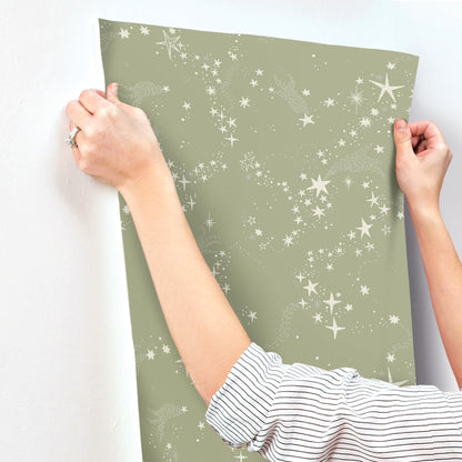 York Wallcoverings Daydream Stjarnhimmel Green Wallpaper Whimsical Novelty Greens   - MB29022