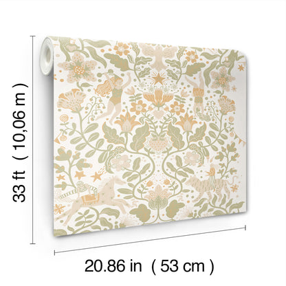 York Wallcoverings Daydream Cirkus Moss Wallpaper Whimsical Animals and Insects Greens   - MB29025