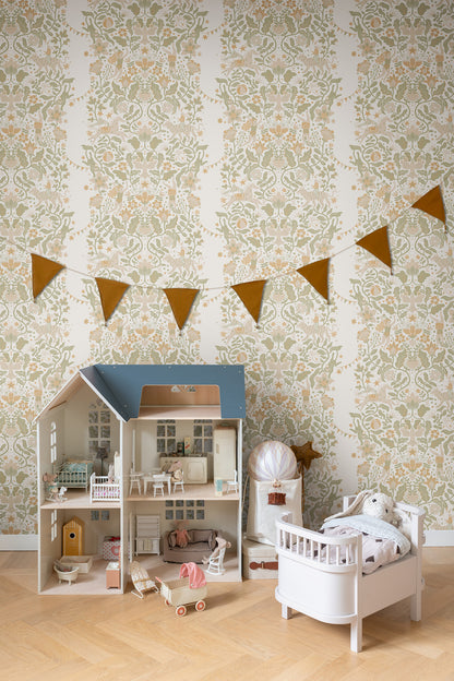 York Wallcoverings Daydream Cirkus Moss Wallpaper Whimsical Animals and Insects Greens   - MB29025