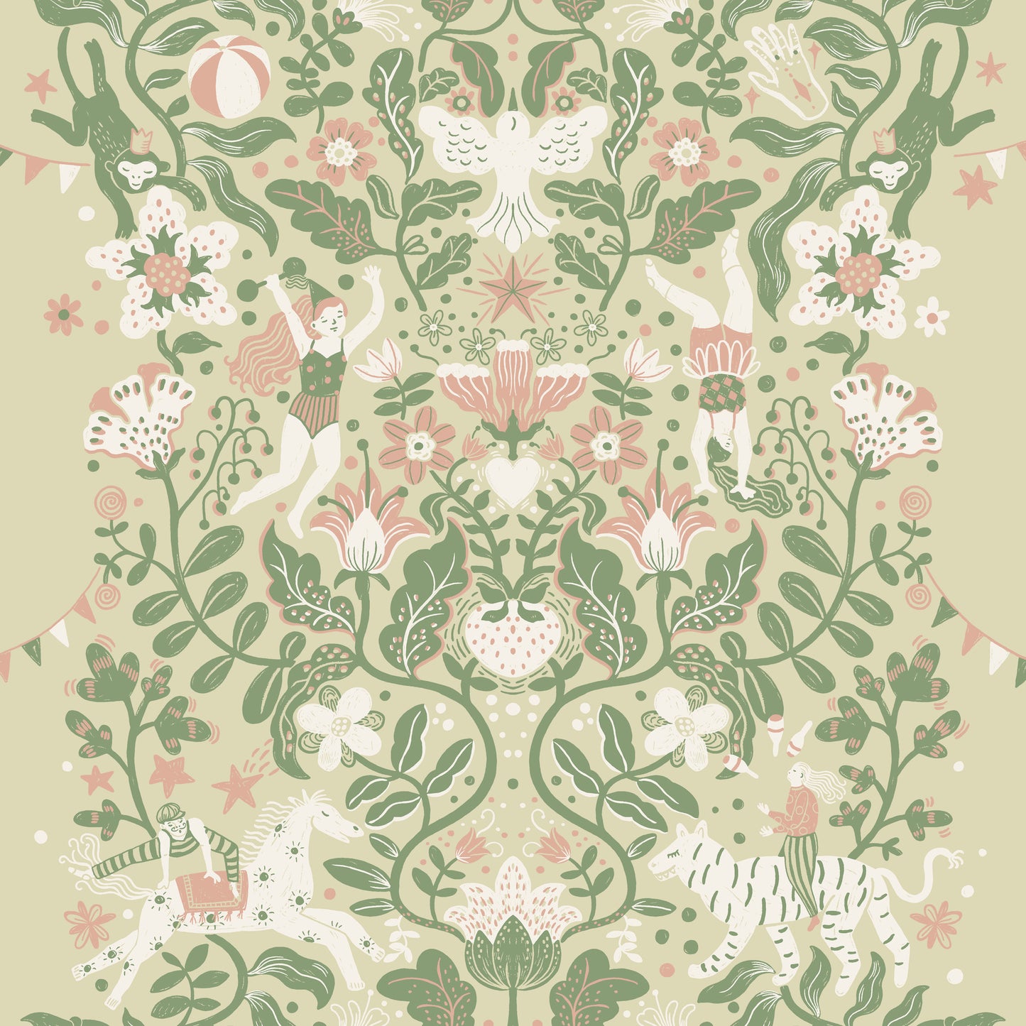 York Wallcoverings Daydream Cirkus Light Green Wallpaper Whimsical Animals and Insects Greens   - MB29026