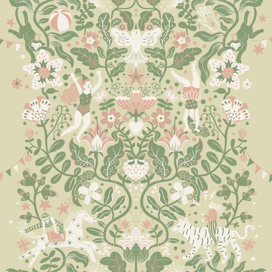York Wallcoverings Daydream Cirkus Light Green Wallpaper Whimsical Animals and Insects Greens   - MB29026