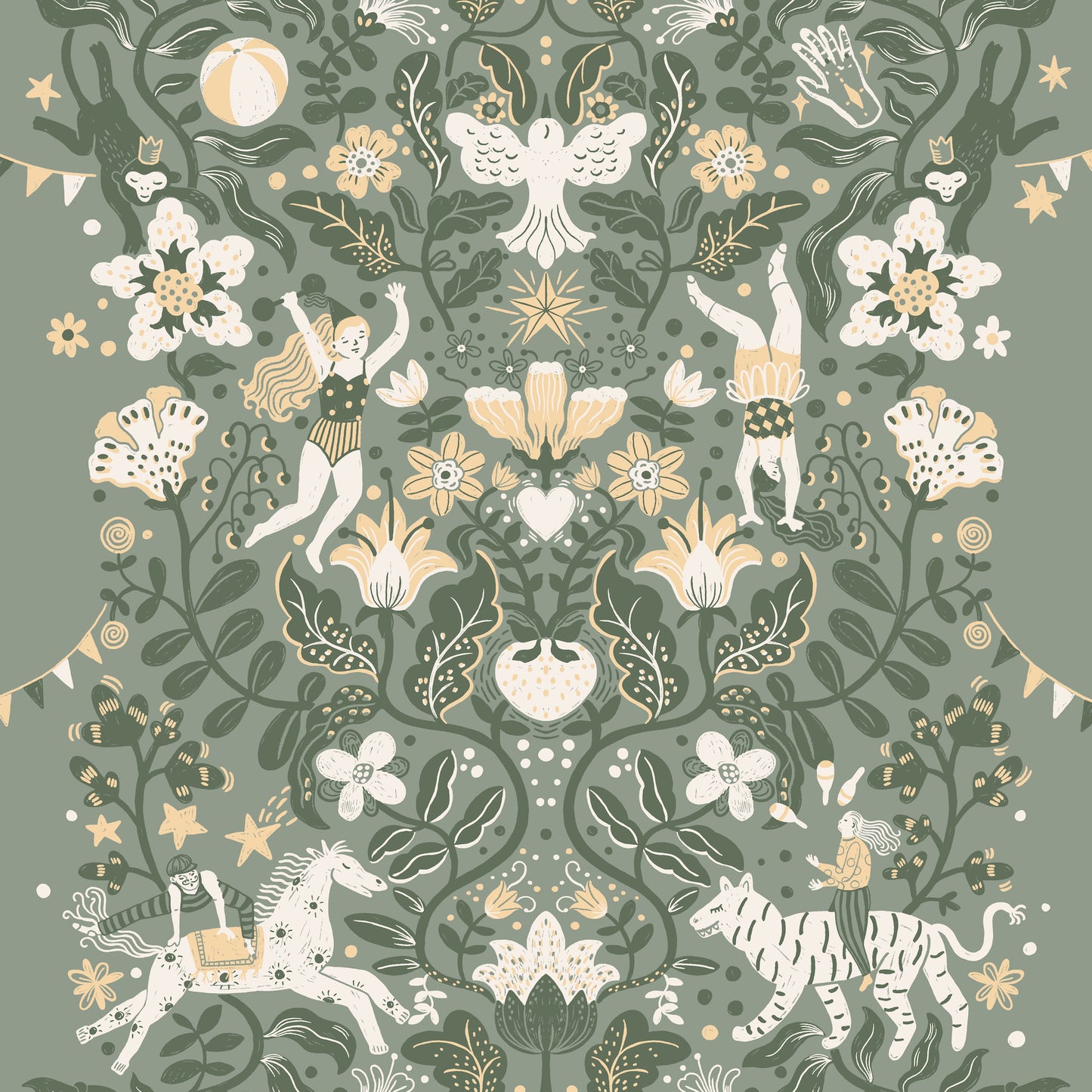 York Wallcoverings Daydream Cirkus Sea Green Wallpaper Whimsical Animals and Insects Greens   - MB29027