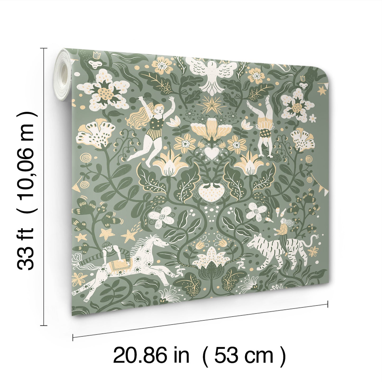 York Wallcoverings Daydream Cirkus Sea Green Wallpaper Whimsical Animals and Insects Greens   - MB29027