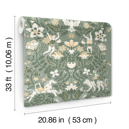 York Wallcoverings Daydream Cirkus Sea Green Wallpaper Whimsical Animals and Insects Greens   - MB29027