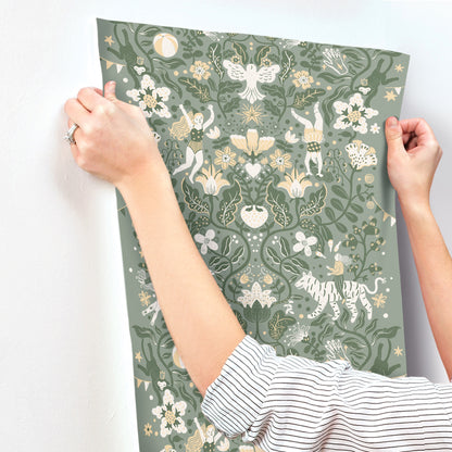 York Wallcoverings Daydream Cirkus Sea Green Wallpaper Whimsical Animals and Insects Greens   - MB29027