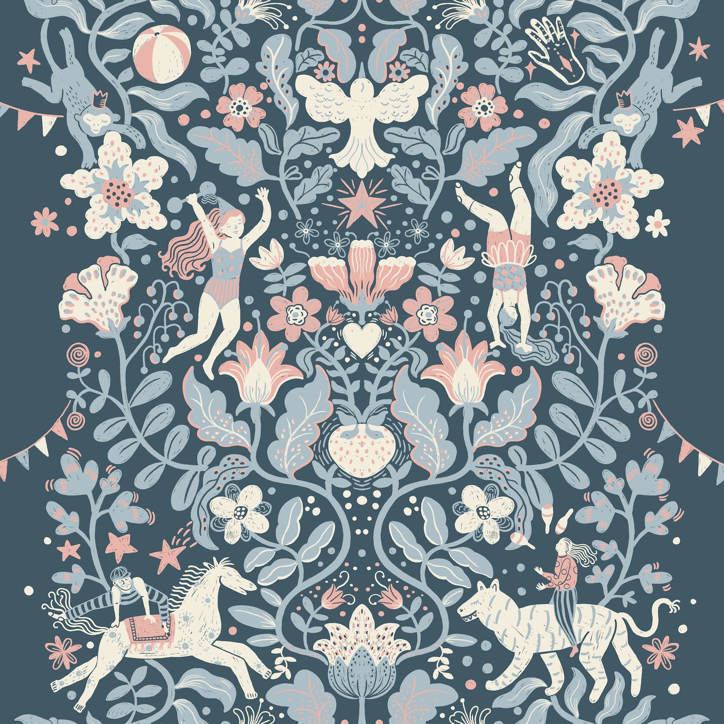 York Wallcoverings Daydream Cirkus Blue Wallpaper Whimsical Animals and Insects Blues   - MB29028
