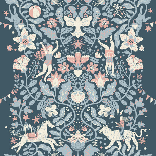 York Wallcoverings Daydream Cirkus Blue Wallpaper Whimsical Animals and Insects Blues   - MB29028