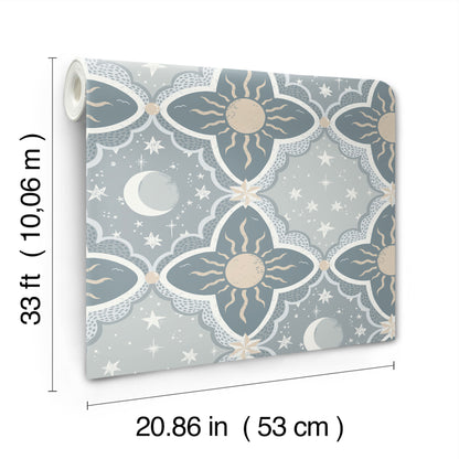 York Wallcoverings Daydream Sol and Mane Blue Wallpaper Whimsical Themes Blues   - MB29034