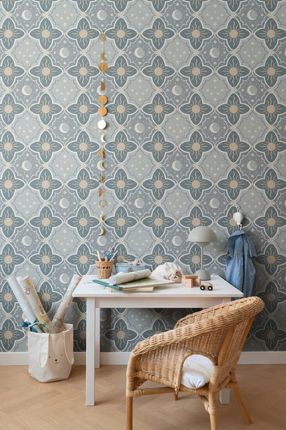 York Wallcoverings Daydream Sol and Mane Blue Wallpaper Whimsical Themes Blues   - MB29034