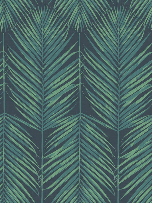 Seabrook Designs Beach House Paradise Palm Palm Leaf Coastal Blue Matte Sidewall - MB30004