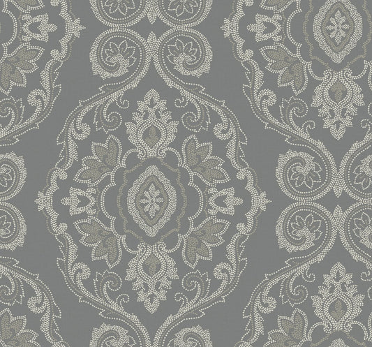 Seabrook Designs Beach House Nautical Damask Damask Coastal Grey Matte Sidewall - MB30300