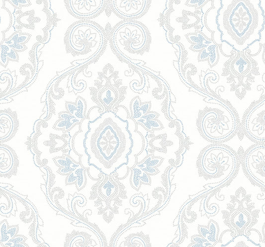 Seabrook Designs Beach House Nautical Damask Damask Coastal Blue Matte Sidewall - MB30302