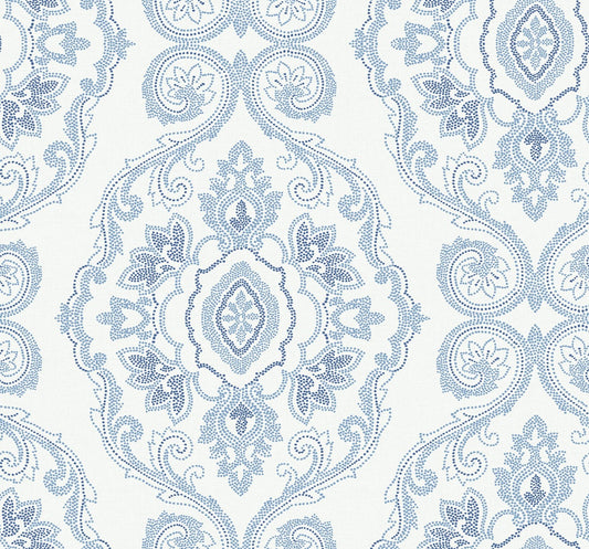 Seabrook Designs Beach House Nautical Damask Damask Coastal Blue Matte Sidewall - MB30312