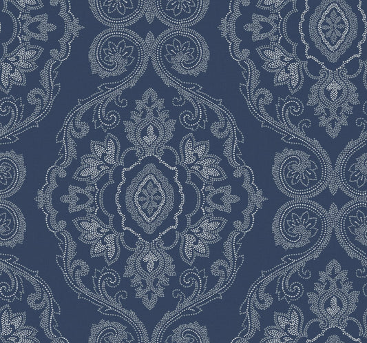 Seabrook Designs Beach House Nautical Damask Damask Coastal Blue Matte Sidewall - MB30322