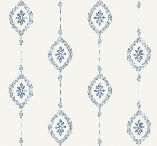 Seabrook Designs Beach House Sand Dollar Stripe Geometric Coastal Blue Matte Sidewall - MB30512