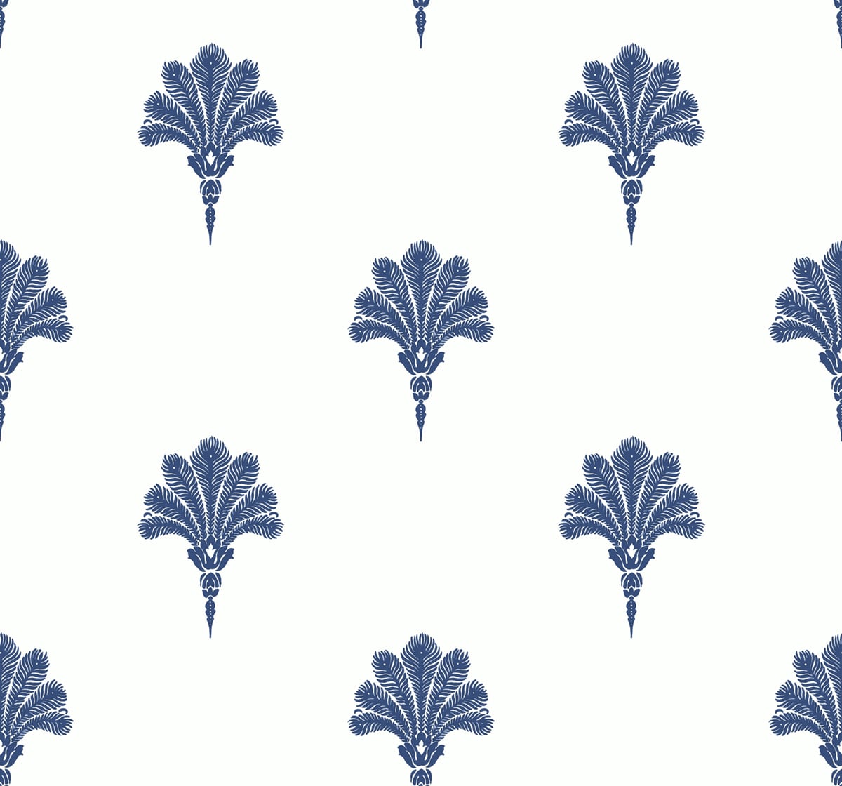 Seabrook Designs Beach House Summer Fan Fleur De Lis Coastal Blue Matte Sidewall - MB31602