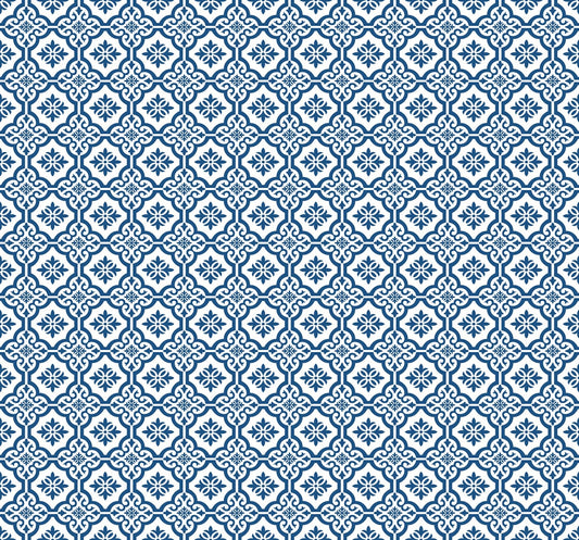 Seabrook Designs Beach House Coastal Tile Geometric Coastal Blue Matte Sidewall - MB31702