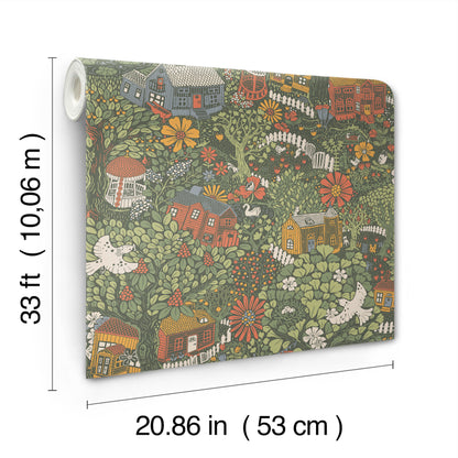 York Wallcoverings Antonina Vella Modern Metals Second Edition Bygga Bo Dark Green Wallpaper Whimsical Novelty Greens   - MB63003