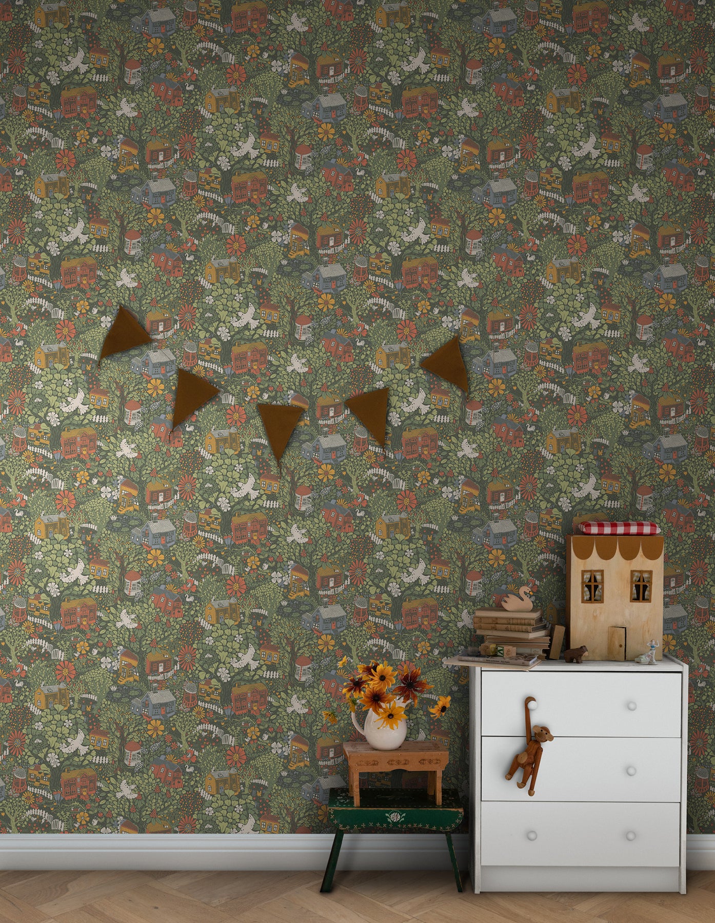 York Wallcoverings Antonina Vella Modern Metals Second Edition Bygga Bo Dark Green Wallpaper Whimsical Novelty Greens   - MB63003