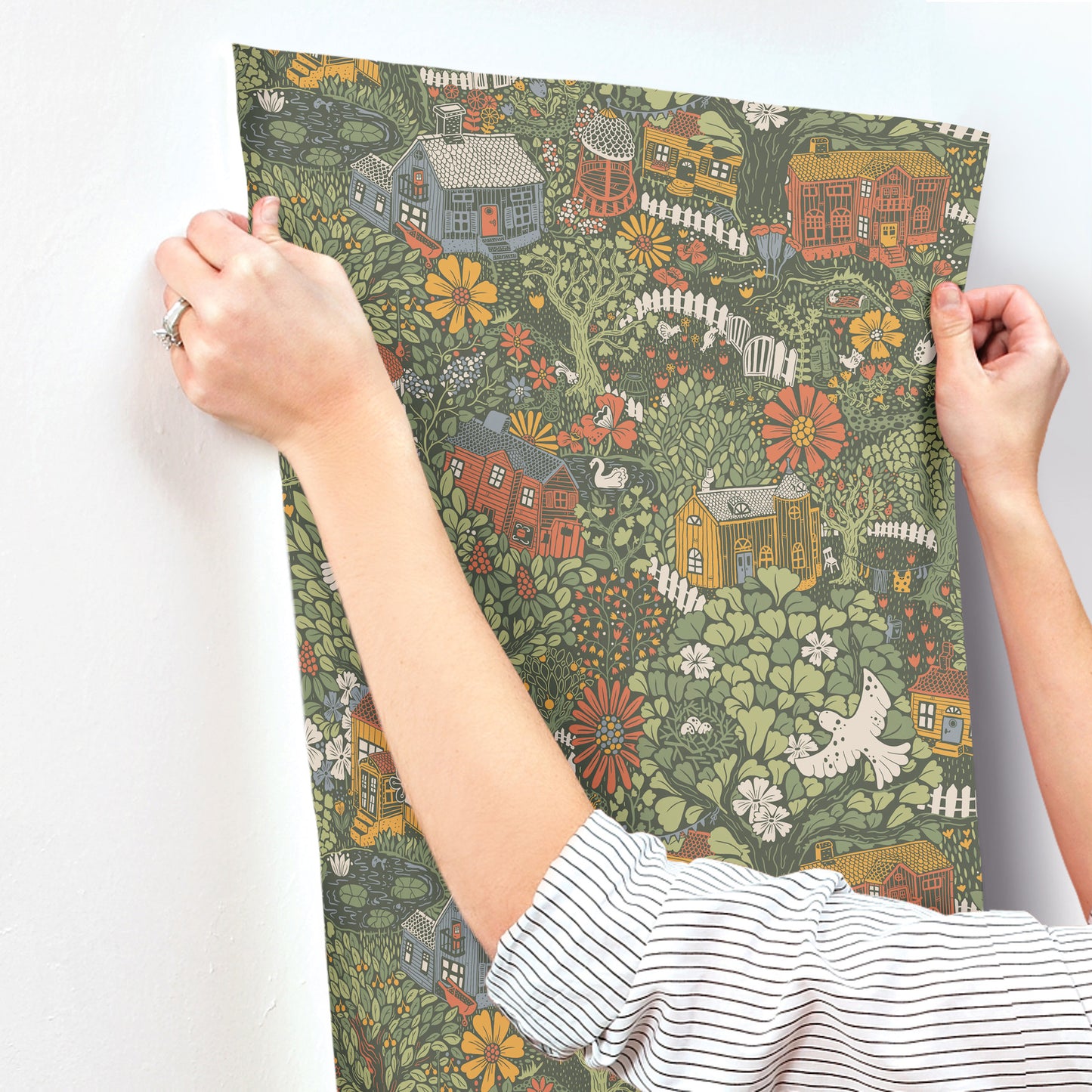 York Wallcoverings Antonina Vella Modern Metals Second Edition Bygga Bo Dark Green Wallpaper Whimsical Novelty Greens   - MB63003