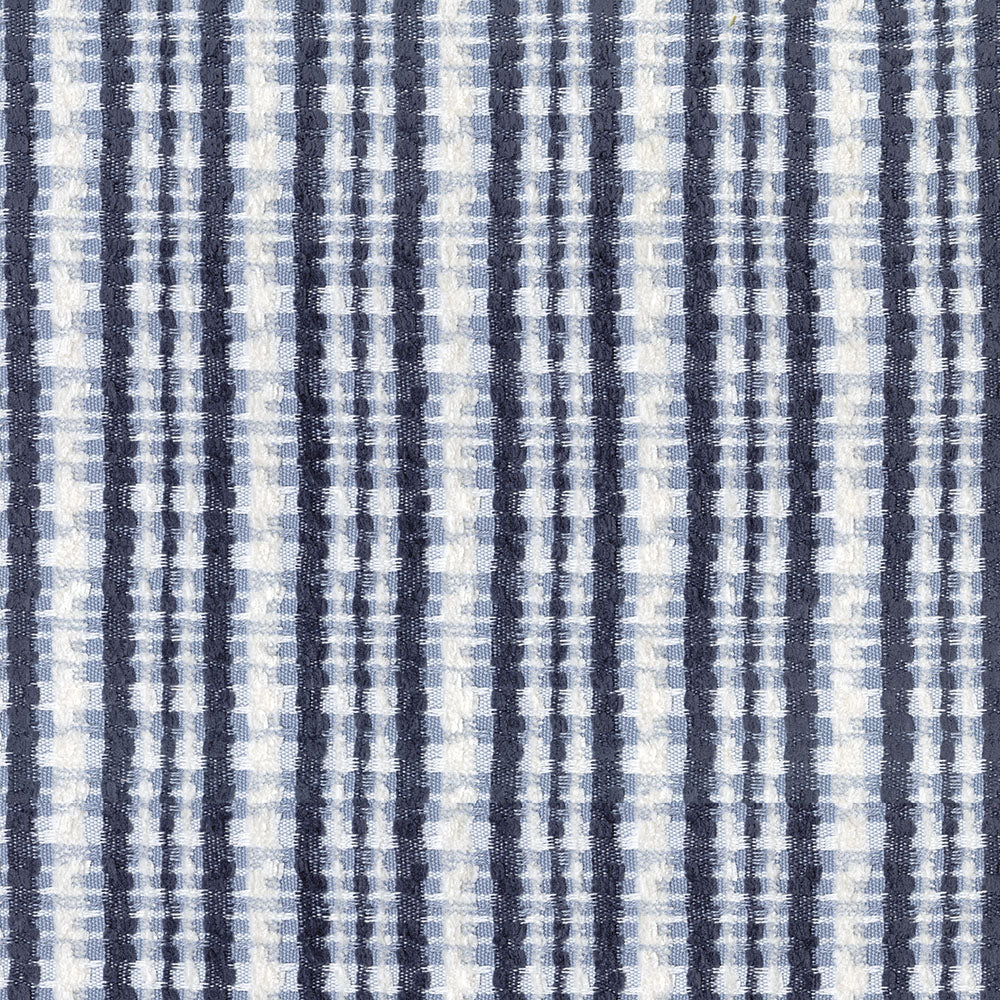 Navy and light-blue striped woven fabric with narrow vertical stripes and textured weave.