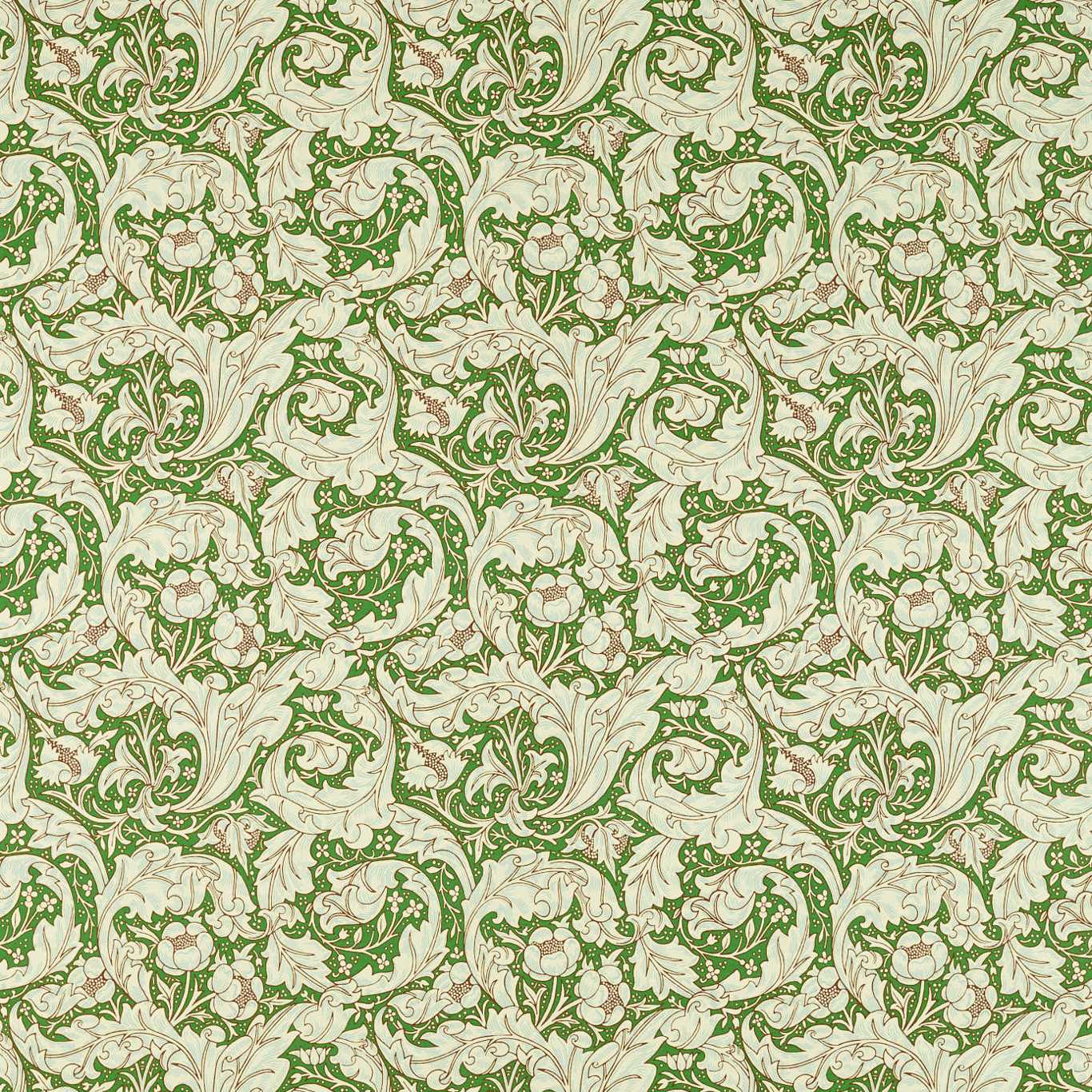 MORRIS & CO Bachelors Button Fabric Contemporary, Floral Leaf Green,Sky   - MCOP226986