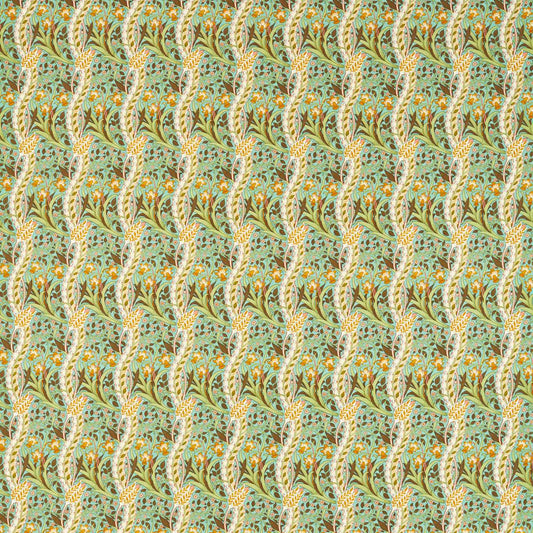 MORRIS & CO Daffodil Fabric Contemporary, Floral Cove Blue,Chocolate   - MCOP226993