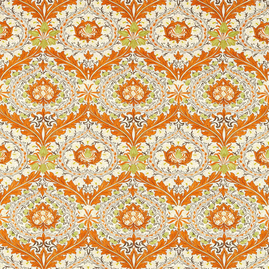 MORRIS & CO Merton Fabric Contemporary, Floral Burnt Orange,Chartreuse   - MCOP226994