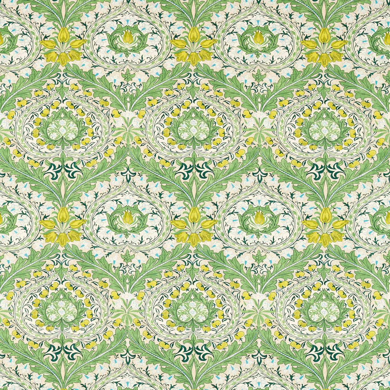 MORRIS & CO Merton Fabric Contemporary, Floral Leaf Green,Sky   - MCOP226995