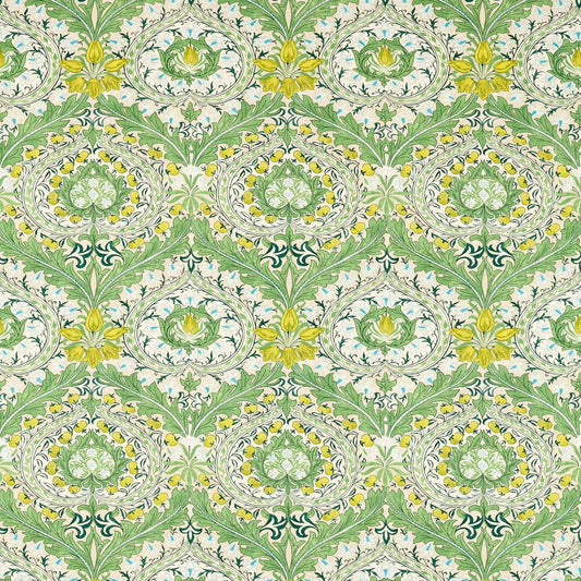 MORRIS & CO Merton Fabric Contemporary, Floral Leaf Green,Sky   - MCOP226995