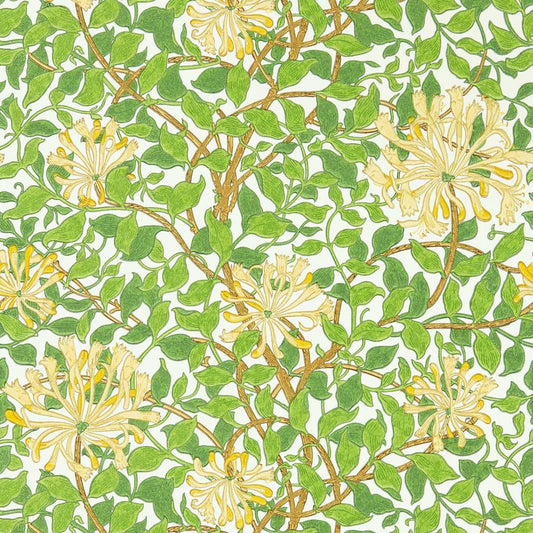 MORRIS & CO Honeysuckle Wallpaper Classic Floral Cream,Chocolate  Surface- Printed Wallpaper - MCOW217095