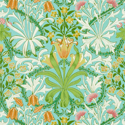 MORRIS & CO Woodland Weeds Wallpaper Classic Floral Orange,Turquoise  Surface- Printed Wallpaper - MCOW217101