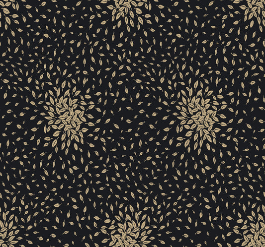 York Wallcoverings Antonina Vella Petite Leaves Black and Gold Wallpaper  Botanical Blacks   - MD7102