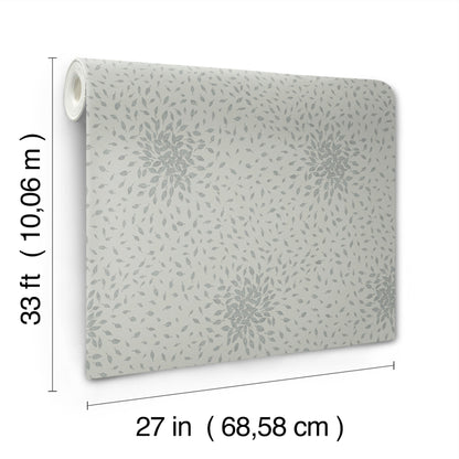 York Wallcoverings Antonina Vella Modern Metals Second Edition Petite Leaves Eucalyptus and Silver Wallpaper  Botanical Greens   - MD7104