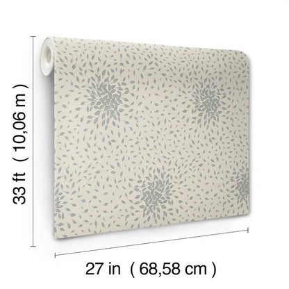 York Wallcoverings Antonina Vella Modern Metals Second Edition Petite Leaves Beige and Silver Wallpaper  Botanical Beiges   - MD7105