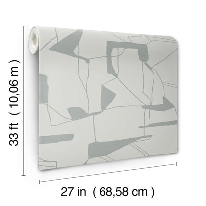 York Wallcoverings Antonina Vella Abstract Geo Fog and Silver Wallpaper  Geometrics Greys   - MD7111