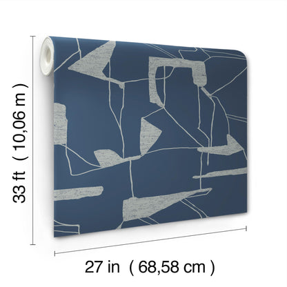 York Wallcoverings Antonina Vella Abstract Geo Navy and Silver Wallpaper  Geometrics Blues   - MD7112