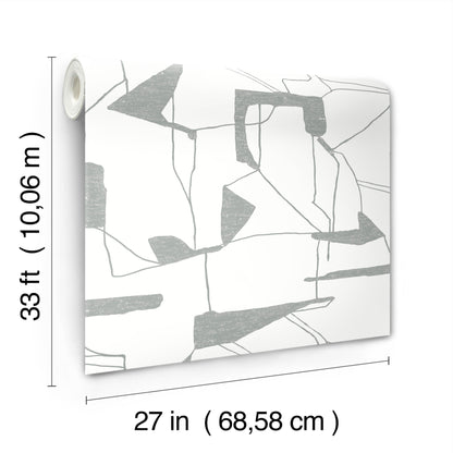 York Wallcoverings Antonina Vella Modern Metals Second Edition Abstract Geo White and Silver Wallpaper  Geometrics Whites and Off-Whites   - MD7114