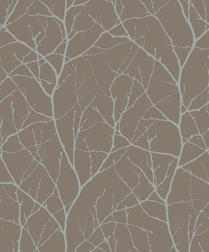 York Wallcoverings Antonina Vella Trees Silhouette Mocha and Silver Wallpaper  Botanical Browns   - MD7121