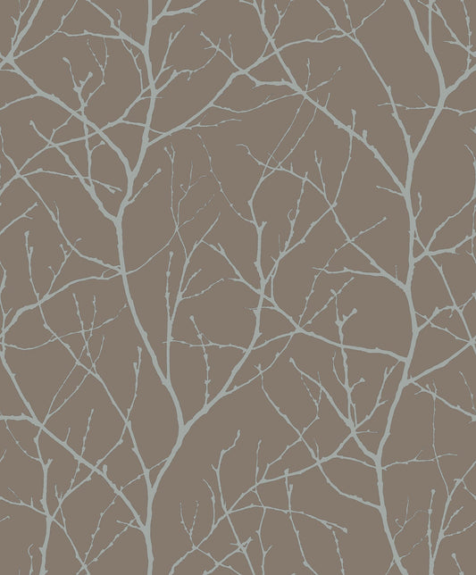 York Wallcoverings Antonina Vella Trees Silhouette Mocha and Silver Wallpaper  Botanical Browns   - MD7121