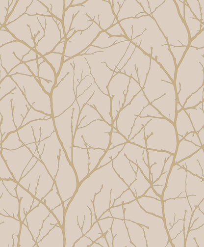 York Wallcoverings Antonina Vella Modern Metals Second Edition Trees Silhouette Beige and Gold Wallpaper  Botanical Beiges   - MD7122