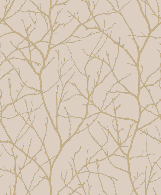 York Wallcoverings Antonina Vella Modern Metals Second Edition Trees Silhouette Beige and Gold Wallpaper  Botanical Beiges   - MD7122